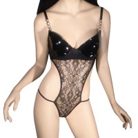very sexy vinyl and lace sexy teddy with push up bra