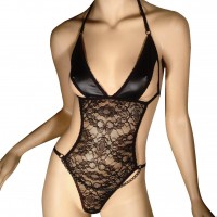 bodysuit sexy with vinyl bra and lace by lingerie manufacturer afil