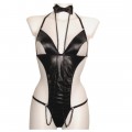 sexy leather teddy with choker and chain by lingerie manufacturer afil
