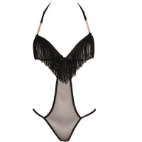 sexy bodysuit with fringes and chains front and back 