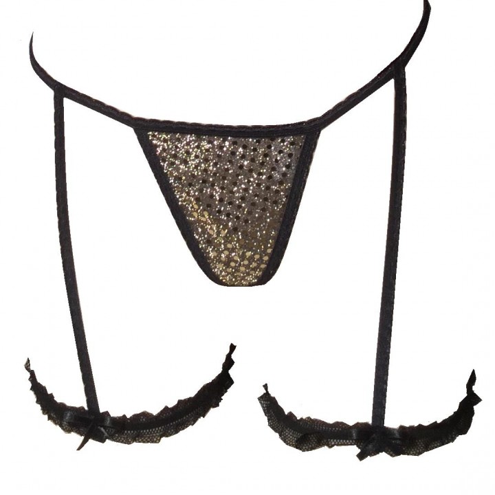 sequins thong with garters in fantastic design 