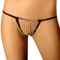 Open crotch thong with rhinestones and small chains 