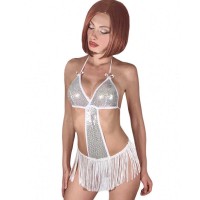 Sequin sexy teddy with fringes in fantastic design 