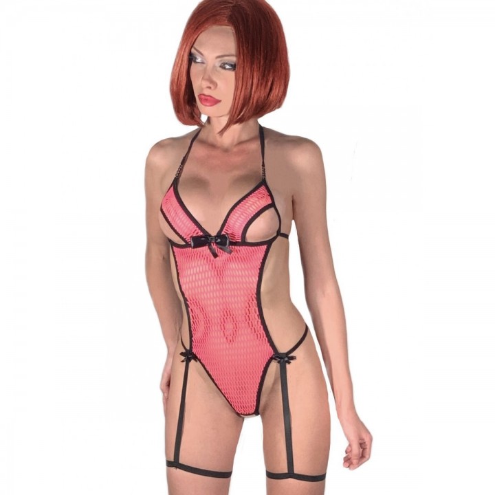 Fishnet sexy teddy with garters in amazing design 