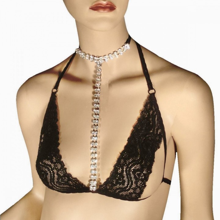 Lace sexy bra with rhinestones choker by manufacturer afil