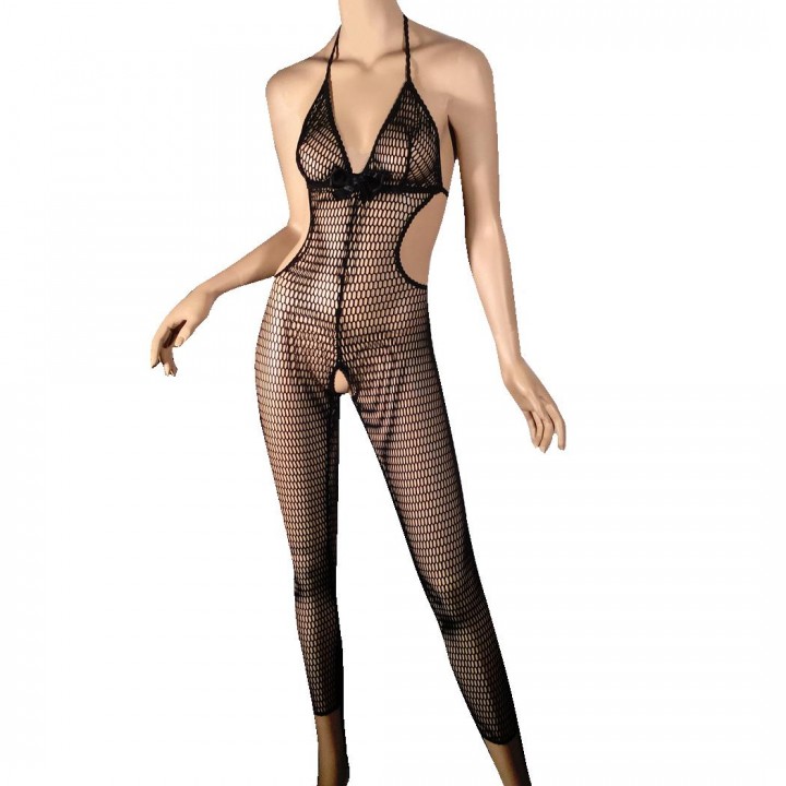 Fishnet sexy bodystocking with small chains at the front