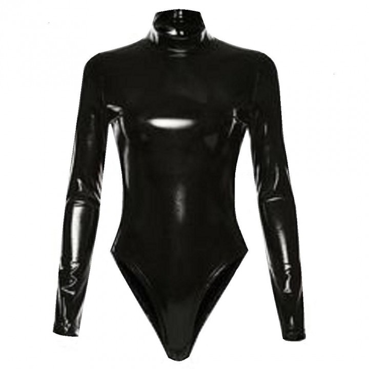 high neck metallic sexy bodysuit with sleeves in fantastic design 